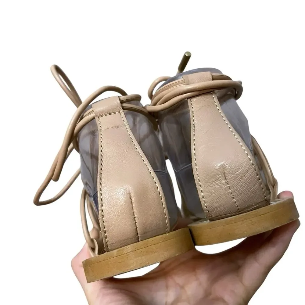 Zara Feather Gladiator Sandals 36EU/6US Tan Multi Lace Up Ankle Strap Boho Flat - Picture 7 of 9
